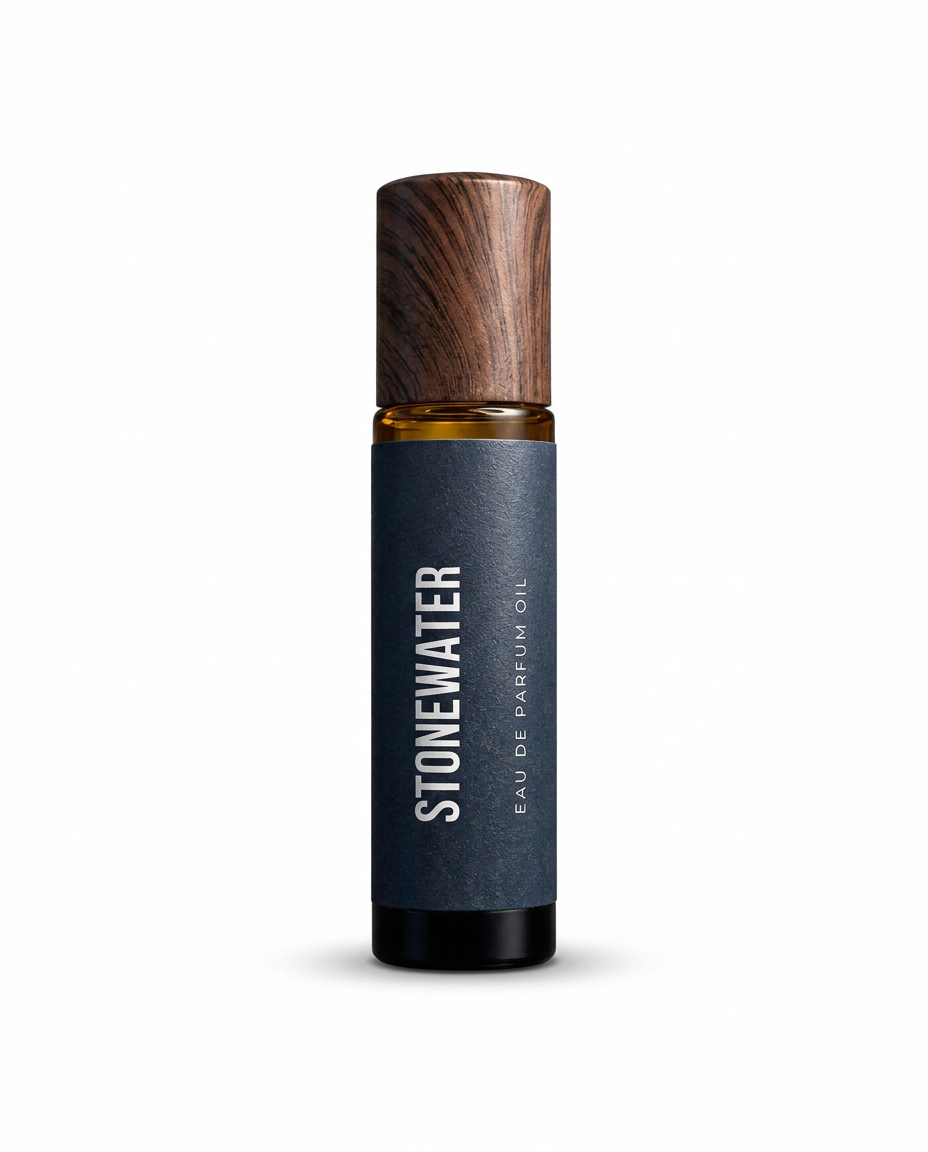 Stonewater roll-on cologne oil on a white background